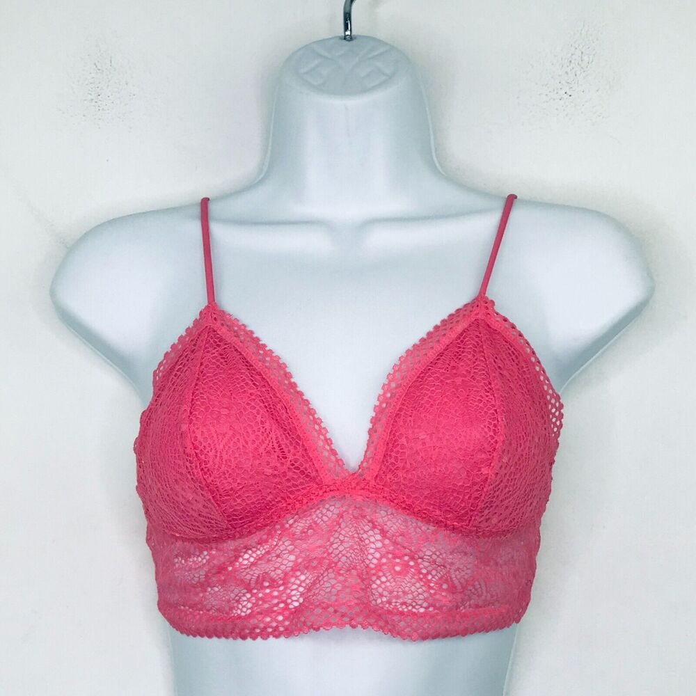 Victoria's Secret Women's Medium Bralette Pink Mesh Lace Longline Unpadded BJ25